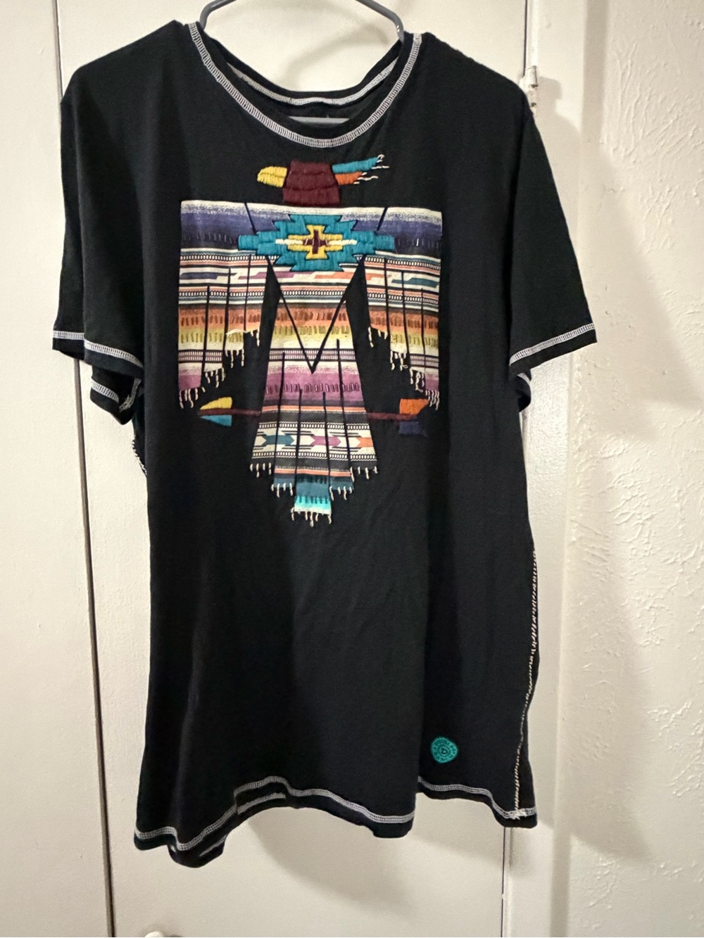 Double D Ranch Black Tee with Multicolor Southwestern Motif